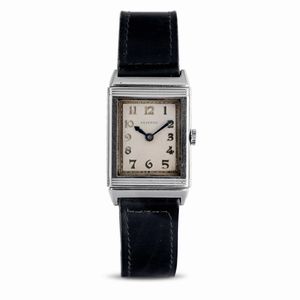 Jaeger-LeCoultre - Elegante e raro Reverso anni '30 in acciaio, quadrante bianco con numeri Dec, a carica manuale