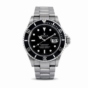 ROLEX - Submariner 16610 con cassa in acciaio movimento automatico con datario, ghiera girevole unidirezionale, bracciale oyster accompagnato da scatola e garanzia <BR>