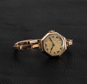 ROLEX : Raro orologio Marconi in oro rosa 9k della prima parte del XX secolo quadrante argent flinqu con numeri Romani, lancette in acciaio azzurrate  - Asta Orologi da Polso - Associazione Nazionale - Case d'Asta italiane