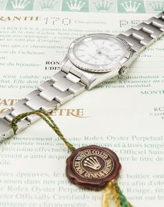 ROLEX : Classico Datejust Turnograph ref 16264 in acciaio inossidabile, quadrante bianco con indici applicati e ghiera girevole, bracciale Oyster, corredato da garanzia  - Asta Orologi da Polso - Associazione Nazionale - Case d'Asta italiane