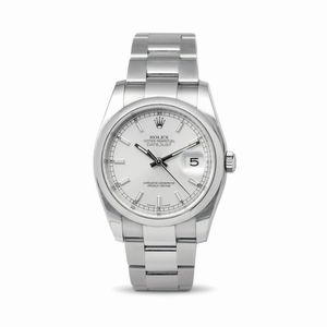 ROLEX - Oyster Perpetual Datejust ref 116200 in acciaio, ghiera liscia bracciale Oyster con quadrante Argent inidici luminosi accompagnato da certificato di garanzia originale