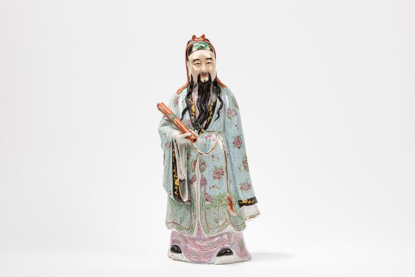 FIGURA DI FU XING IN PORCELLANA FAMIGLIA ROSA  - Asta Arte Orientale  - Associazione Nazionale - Case d'Asta italiane