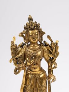 RARO BODHISATTVA IN BRONZO DORATO  - Asta Arte Orientale  - Associazione Nazionale - Case d'Asta italiane