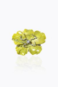 OFFICINA SOLARE - Peso gr 11 6 Cm 5x4 Ciondolo in oro bianco  firmato Officina Solare con fiore in pietra dura di colore verde e  [..]