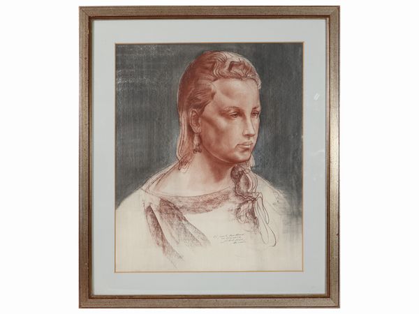 Silvestro Pistolesi : Ritratto femminile 1984  - Asta 	 Una casa fiorentina. Tra tradizione e modernit Arte moderna e contemporanea Raccolta di dipinti moderni e Design - II  - Associazione Nazionale - Case d'Asta italiane