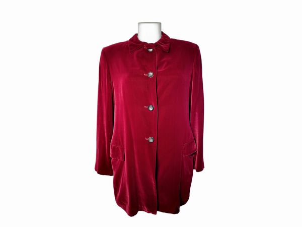 Jil Sander, Giacca camicia in velluto rosso rubino  - Asta Vintagemania - Associazione Nazionale - Case d'Asta italiane