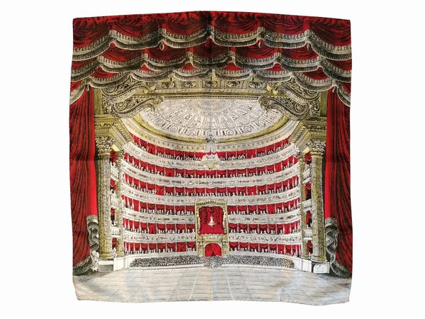 Fornasetti, Interno del teatro Alla Scala, Foulard in seta  - Asta Vintagemania - Associazione Nazionale - Case d'Asta italiane