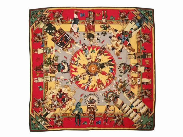 Herms,Kachinas, Foulard in seta  - Asta Vintagemania - Associazione Nazionale - Case d'Asta italiane