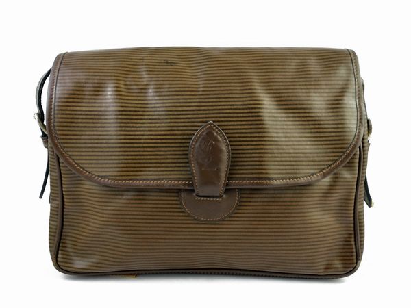 Yves Saint Laurent, Borsa a tracolla a righe marroni in tessuto impermeabilizzato  - Asta Vintagemania - Associazione Nazionale - Case d'Asta italiane