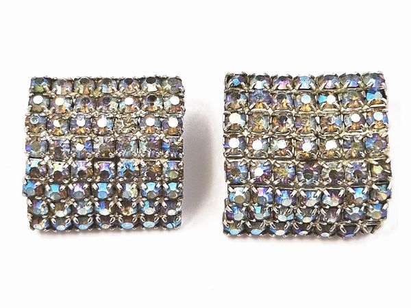 Orecchini a clip con pav di strass aurora boreale  - Asta Vintagemania - Associazione Nazionale - Case d'Asta italiane