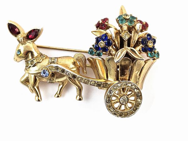 Coro, Spilla Donkey with Flower Cart  - Asta Vintagemania - Associazione Nazionale - Case d'Asta italiane