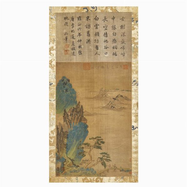 DIPINTO CON CALLIGRAFIA, CINA, DINASTIA QING, SEC. XVIII  - Asta Arte Orientale - Associazione Nazionale - Case d'Asta italiane