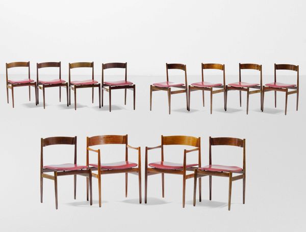 GIANFRANCO FRATTINI : Dieci sedie e due capotavola variante mod. 101  - Asta Design - Associazione Nazionale - Case d'Asta italiane