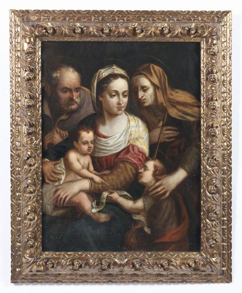 RAMENGHI, IL BAGNAVALLO GIOVANNI BATTISTA (1521 - 1601) : Attribuito a. Sacra Famiglia con Sant'Anna e San Giovannino  - Asta Asta 432 | ARTE ANTICA E DEL XIX SECOLO Tradizionale - Associazione Nazionale - Case d'Asta italiane