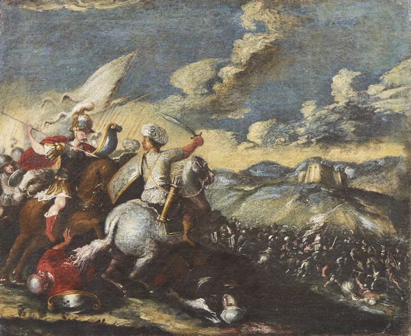 FALCONE ANIELLO (1607 - 1665) : Ambito di. Coppia di dipinti raffiguranti scene di battaglia tra cavalieri cristiani e turchi  - Asta Asta 432 | ARTE ANTICA E DEL XIX SECOLO Tradizionale - Associazione Nazionale - Case d'Asta italiane