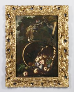 REALFONSO TOMMASO (1677 - 1743 circa) - Natura morta con cesto di fichi e cardellini