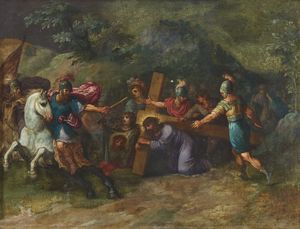 ARTISTA DEL XVII SECOLO - Ges cade sotto il peso della croce