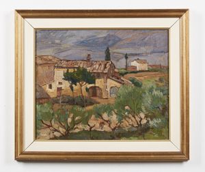 DE GRADA RAFFAELE (1885 - 1957) : Cascina a San Gimignano  - Asta Asta 432 | ARTE ANTICA E DEL XIX SECOLO Tradizionale - Associazione Nazionale - Case d'Asta italiane