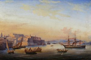 FERGOLA SALVATORE  (1799 - 1874) : Veduta di Malta  - Asta Asta 432 | ARTE ANTICA E DEL XIX SECOLO Tradizionale - Associazione Nazionale - Case d'Asta italiane