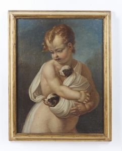 ARTISTA DEL XIX SECOLO : Ritratto di bimbo con due cuccioli  - Asta Asta 432 | ARTE ANTICA E DEL XIX SECOLO Tradizionale - Associazione Nazionale - Case d'Asta italiane