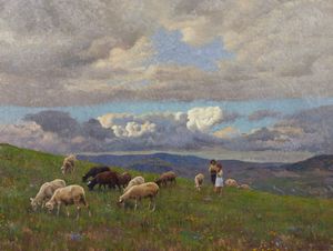 ZARDO ALBERTO (1876 - 1959) : Paesaggio montano con pastori e pecore  - Asta Asta 432 | ARTE ANTICA E DEL XIX SECOLO Tradizionale - Associazione Nazionale - Case d'Asta italiane