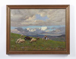 ZARDO ALBERTO (1876 - 1959) : Paesaggio montano con pastori e pecore  - Asta Asta 432 | ARTE ANTICA E DEL XIX SECOLO Tradizionale - Associazione Nazionale - Case d'Asta italiane