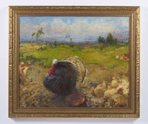 CAVALLERI VITTORIO (1860 - 1938) : Paesaggio con tacchino e galline  - Asta Asta 432 | ARTE ANTICA E DEL XIX SECOLO Tradizionale - Associazione Nazionale - Case d'Asta italiane