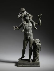 SCULTORE ITALIANO DEL XIX-XX SECOLO : Satiro con Dioniso bambino  - Asta Asta 432 | ARTE ANTICA E DEL XIX SECOLO Tradizionale - Associazione Nazionale - Case d'Asta italiane