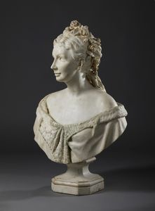 D'AFFRY, DUCHESSA DI CASTIGLIONE-COLONNA, DETTA 'MARCELLO' ADLE (1836 - 1879) : Busto di gentildonna con ghirlanda di fiori tra i capelli  - Asta Asta 432 | ARTE ANTICA E DEL XIX SECOLO Tradizionale - Associazione Nazionale - Case d'Asta italiane