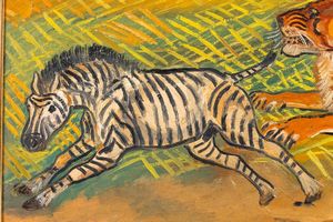 Antonio Ligabue : Leone con zebra  - Asta Arte Moderna e Contemporanea - Associazione Nazionale - Case d'Asta italiane