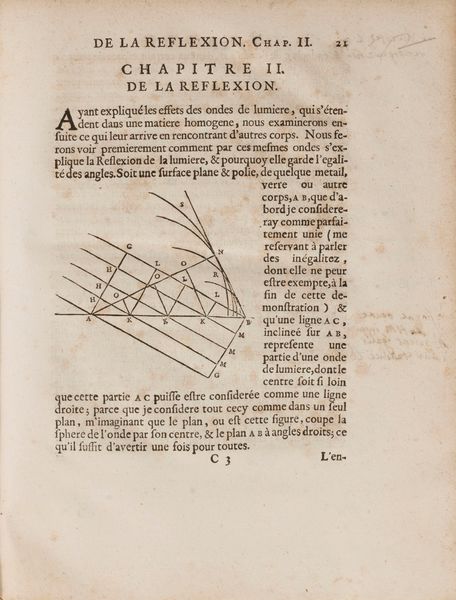 Christiaan Huygens : Trait de la lumire. O sont expliques les causes de ce qui luy arrive dans la reflexion, & dans la refraction. Et particulierement dans l'etrange refraction du cristal d'islande Avec un discours de la cause de la pesanteur.  - Asta Libri, Autografi e Stampe - Associazione Nazionale - Case d'Asta italiane