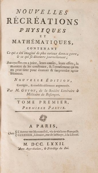 Guyot   Guyot, E.G. : Nouvelles Rcrations Physiques et Mathmatiques  - Asta Libri, Autografi e Stampe - Associazione Nazionale - Case d'Asta italiane