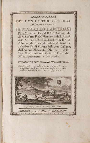 Marsilio Landriani : Dell'utilit dei conduttori elettrici  - Asta Libri, Autografi e Stampe - Associazione Nazionale - Case d'Asta italiane