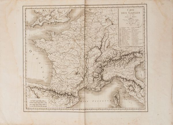 Pierre Lapie : Carte des Gaules avec le noms anciens et modernes. Incisione su rame di P. E. Tardieu su disegno di Pierre Lapie.  - Asta Libri, Autografi e Stampe - Associazione Nazionale - Case d'Asta italiane