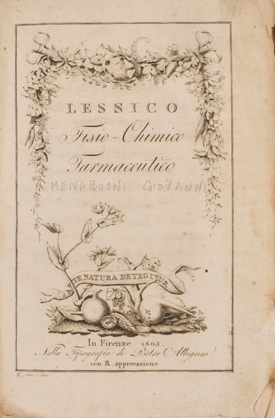 Giovanni Menabuoni : Lessico fisio-chimico farmaceutico.  - Asta Libri, Autografi e Stampe - Associazione Nazionale - Case d'Asta italiane