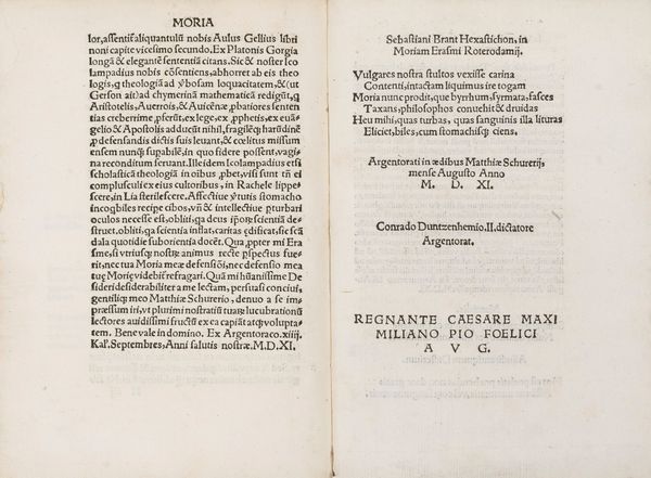 Erasmo da Rotterdam [Erasmus, Desiderio] : Morum Encomiae [Elogio della follia]  - Asta Libri, Autografi e Stampe - Associazione Nazionale - Case d'Asta italiane