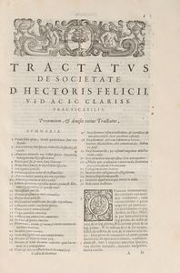 Ettore Felici : Tractatus de Societate ab Angelo Felicio Iuriconsulto Auctoris Filio  - Asta Libri, Autografi e Stampe - Associazione Nazionale - Case d'Asta italiane