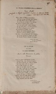 Miscellanea Politica. Moti popolari 1820 - 1821. Raccolta di editti, proclami, ordinanze, comunicati, fogli volanti, decreti, suppliche, relazioni del Parlamento, poemetti popolari (alcuni in dialetto), notizie stampa, ecc.  - Asta Libri, Autografi e Stampe - Associazione Nazionale - Case d'Asta italiane