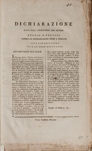 Miscellanea Politica. Moti popolari 1820 - 1821. Raccolta di editti, proclami, ordinanze, comunicati, fogli volanti, decreti, suppliche, relazioni del Parlamento, poemetti popolari (alcuni in dialetto), notizie stampa, ecc.  - Asta Libri, Autografi e Stampe - Associazione Nazionale - Case d'Asta italiane