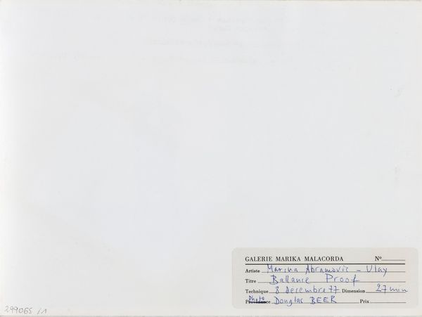 Douglas Beer : Lotto formato da due fotografie Marina Abramovic - Ulay<BR>Ballance Proof, 8 Dicembre 1977<BR>  - Asta Fotografia - Associazione Nazionale - Case d'Asta italiane