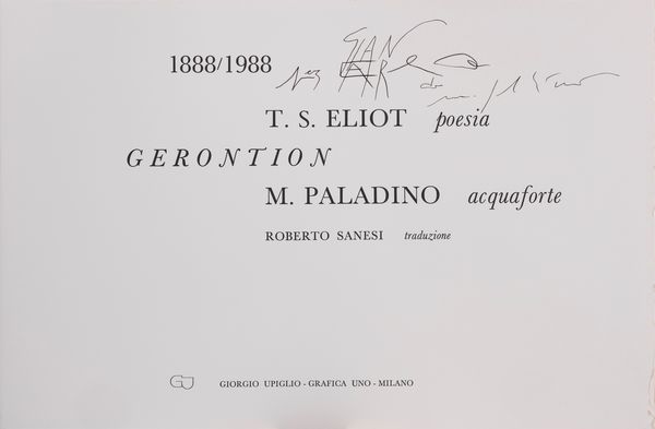 Mimmo Paladino : Gerontion  - Asta Asta a tempo di multipli d'Autore - Associazione Nazionale - Case d'Asta italiane