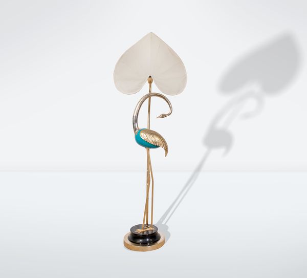 ANTONIO PAVIA : Lampada vintage con fenicottero turchese e oro  - Asta 1950-1980 Design and Decor - Associazione Nazionale - Case d'Asta italiane