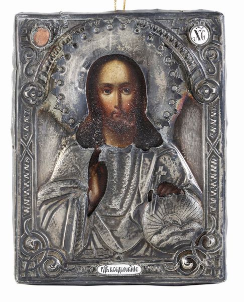 Cristo pantocratore. Russia XIX secolo. Riza Mosca 1864, saggiatore AC, argentiere HCR  - Asta Argenti da Collezione | XX secolo - Associazione Nazionale - Case d'Asta italiane