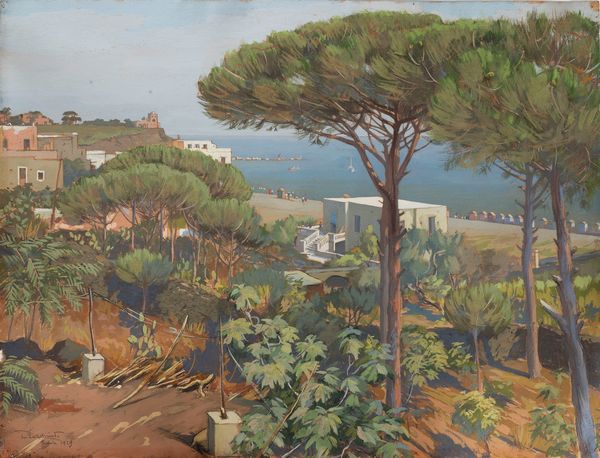 PIETRO D'ACHIARDI : Ischia, dalla terrazza della Floridiana  - Asta Arte Figurativa tra XIX e XX Secolo - Associazione Nazionale - Case d'Asta italiane