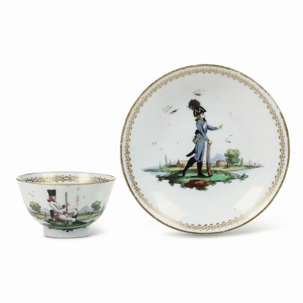 Tazza con piattino,<BR>Nove, Manifattura Antonibon, gestione Parolin, 1798 circa<BR>  - Asta Maioliche, Porcellane e Figure Venete di un Collezionista Veneziano - Associazione Nazionale - Case d'Asta italiane