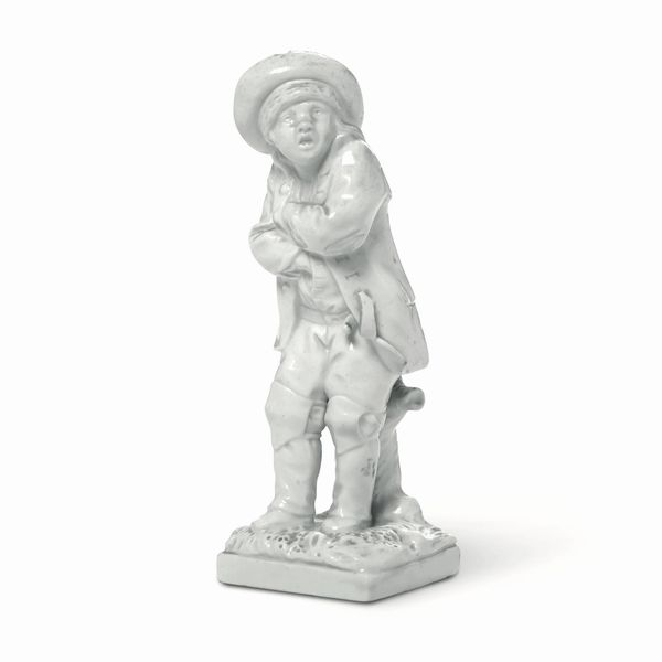 Figurina di spazzacamino<BR>Torino, Manifattura di Vinovo, periodo Hannong, Gioanetti, 1779-1780  - Asta Maioliche, Porcellane e Figure Venete di un Collezionista Veneziano - Associazione Nazionale - Case d'Asta italiane