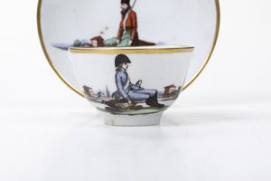 Tazza con piattino<BR>Nove, Manifattura Antonibon-Parolin, 1798 circa<BR>Probabile decorazione di Giovanni Marcon (1771-1830)<BR>  - Asta Maioliche, Porcellane e Figure Venete di un Collezionista Veneziano - Associazione Nazionale - Case d'Asta italiane