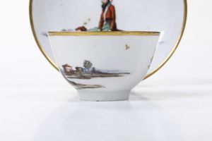 Tazza con piattino<BR>Nove, Manifattura Antonibon-Parolin, 1798 circa<BR>Probabile decorazione di Giovanni Marcon (1771-1830)<BR>  - Asta Maioliche, Porcellane e Figure Venete di un Collezionista Veneziano - Associazione Nazionale - Case d'Asta italiane