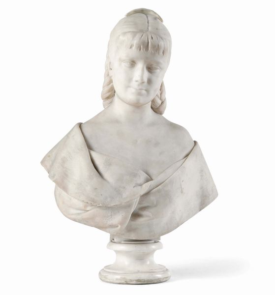 Ritratto di giovane donna. Adelaide Pandiani Maraini (Milano 1836 - Roma 1917). Roma, 1879. Firmata e datata sul retro Adelaide Maraini Roma 1875  - Asta Scultura e Oggetti d'Arte - Associazione Nazionale - Case d'Asta italiane