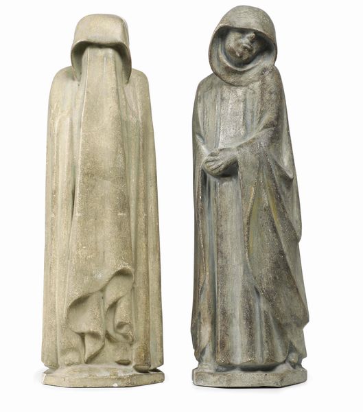 Coppia di Pleurants. Nei modi della scultura medievale francese. XIX-XX secolo  - Asta Scultura e Oggetti d'Arte - Associazione Nazionale - Case d'Asta italiane